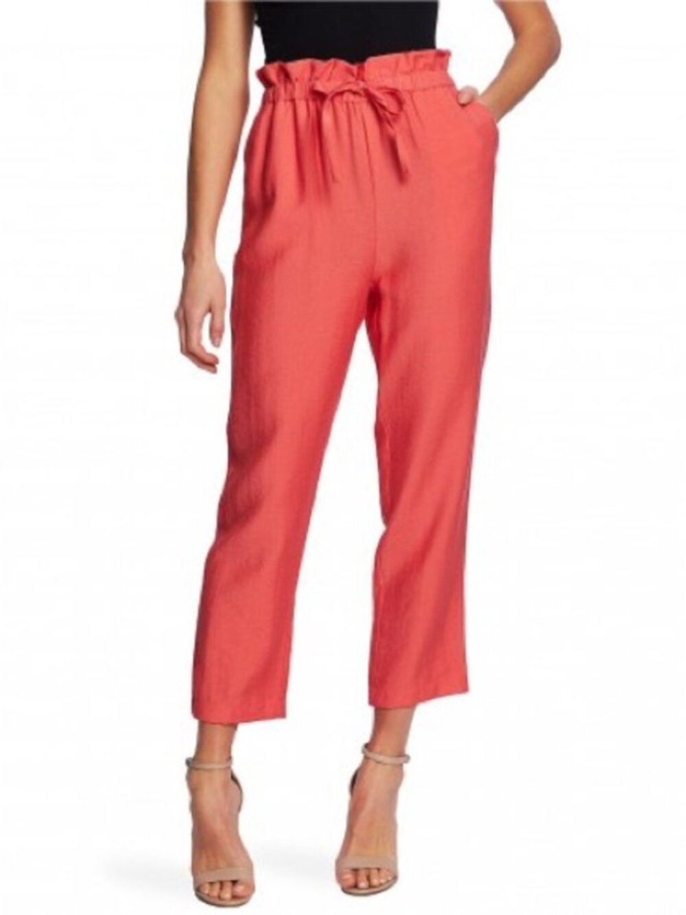 CeCe Women's Desert Floral Paper Bag Elastic Waist Pants, Bay Coral, Size XL